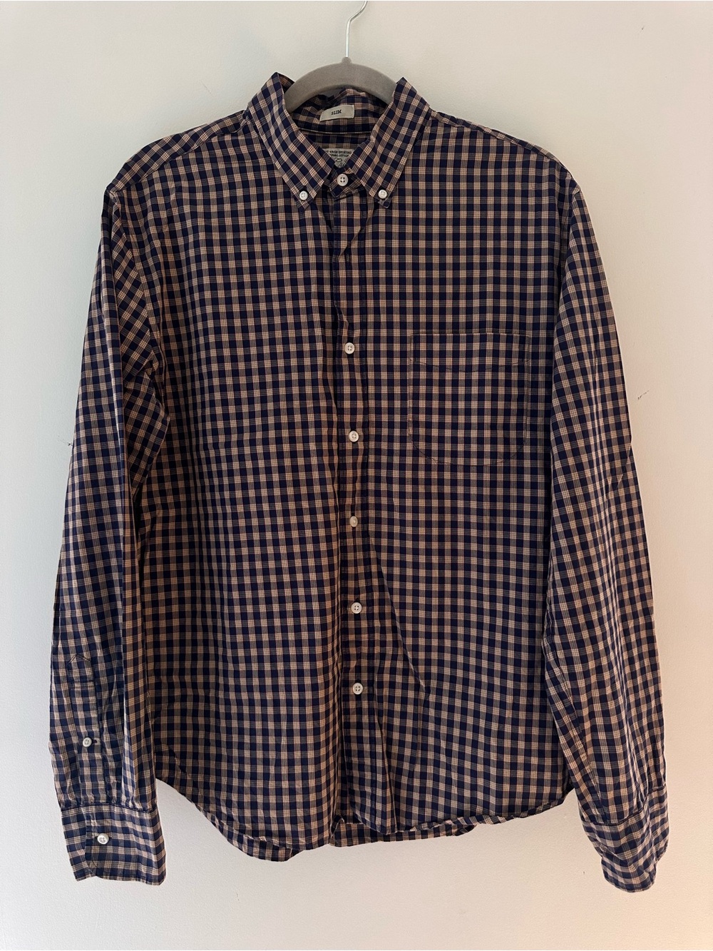 J.Crew men’s large slim fit stretch secret wash plaid button down shirt